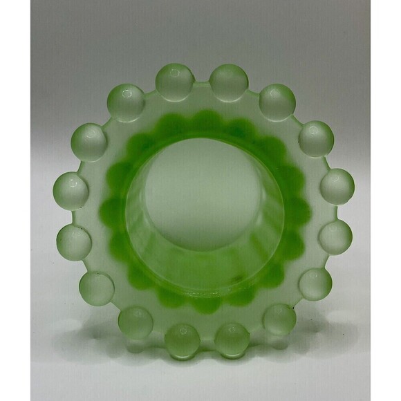 VINTAGE GREEN FROSTED GLASS Candle Holder, Ball Bead Rim, Footed, Votive - Picture 4 of 7
